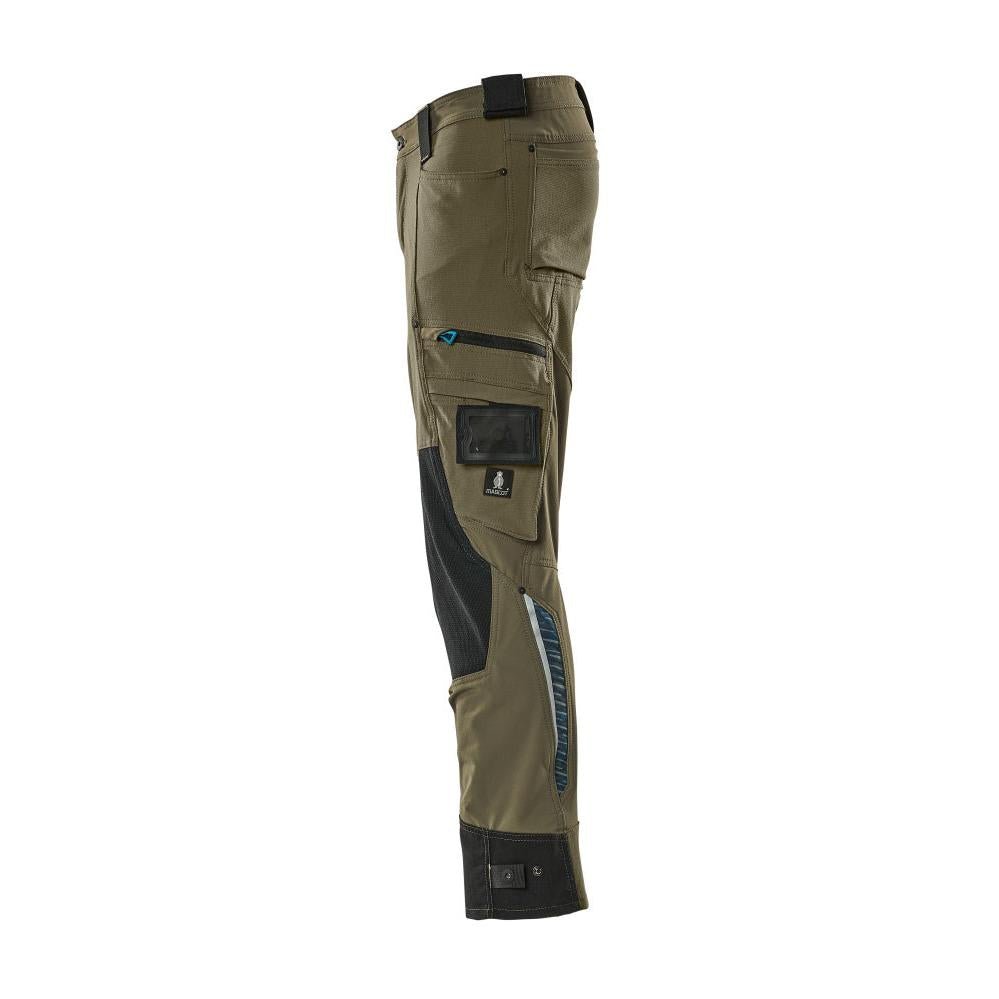 Calça com bolsos nos joelhos confeccionada em Dyneema, calça stretch, verde musgo