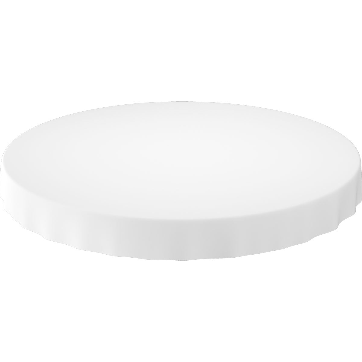 Uma tampa de plástico branco simples, redonda, com bordas ligeiramente elevadas, complementa as toalhas de mesa Evolin da Duni GmbH Ø 180 cm redonda - perfeita para qualquer evento.