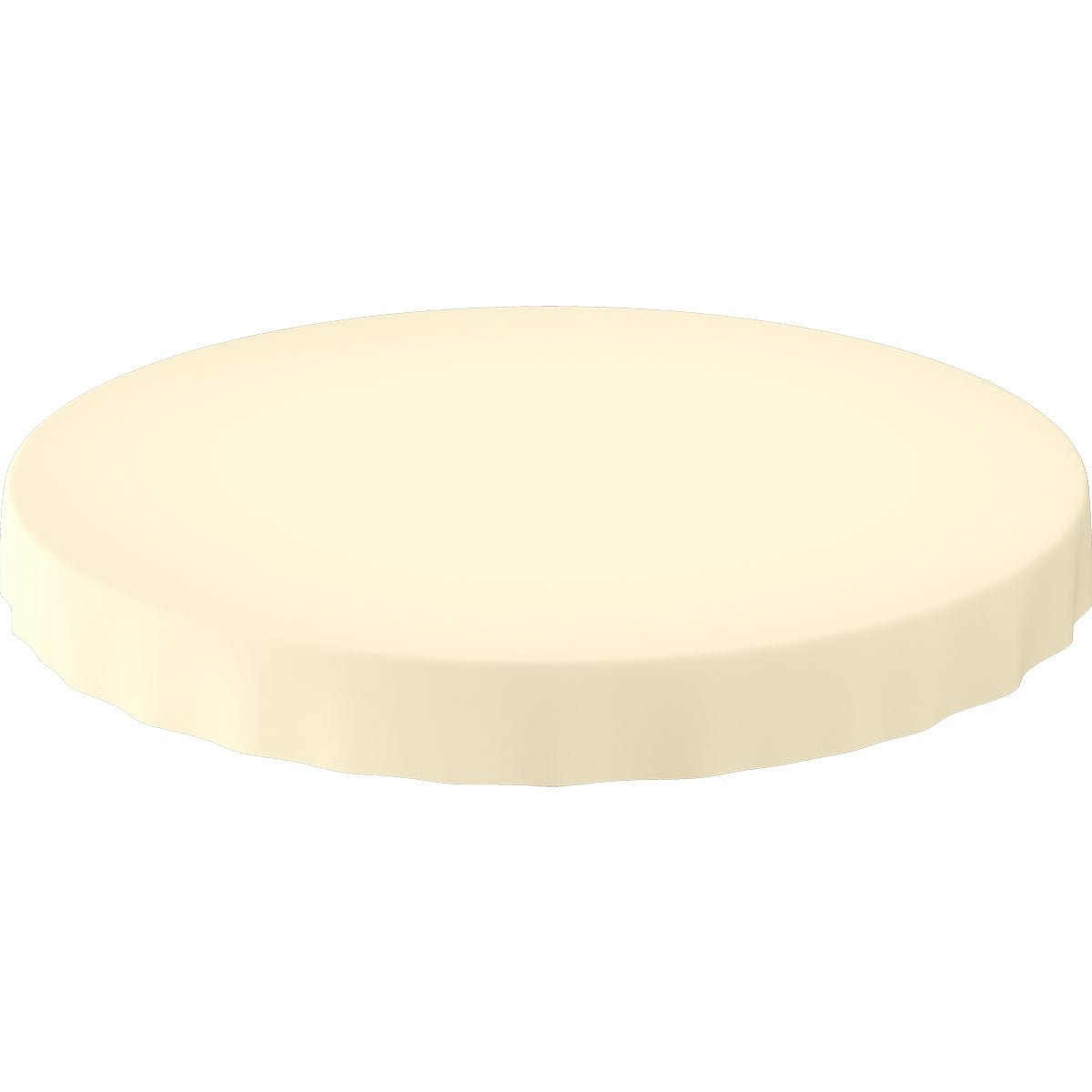 Um objeto redondo, plano, de cor creme clara com bordas onduladas, que se assemelha a um disco ou um simples biscoito, semelhante a uma toalha de mesa Evolin da Duni GmbH, Ø 180 cm redonda, sobre um fundo branco.
