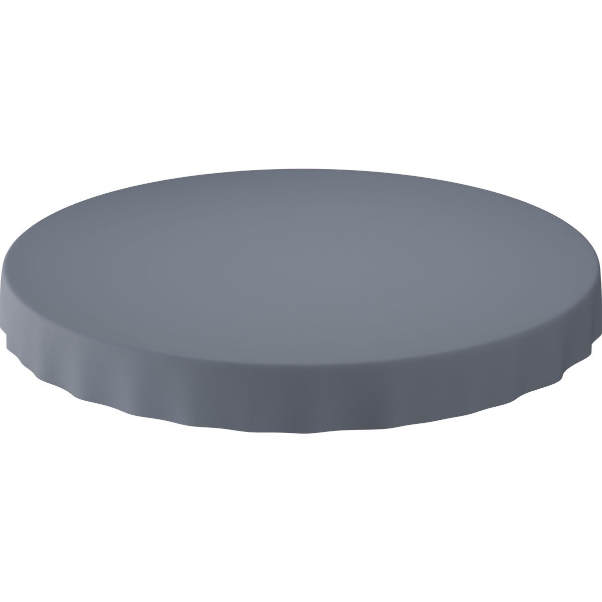Uma toalha de mesa Evolin cinza, redonda e plana (Ø 180 cm) da Duni GmbH com bordas ligeiramente onduladas, fotografada sobre um fundo branco.