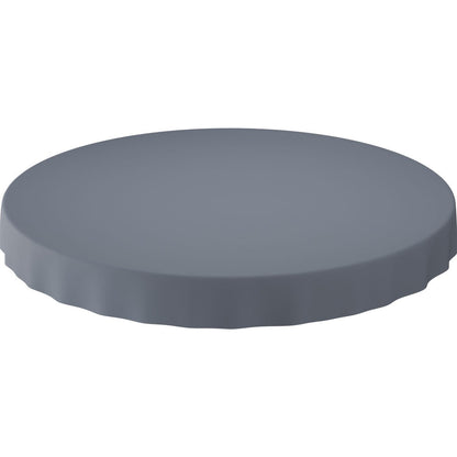 Uma toalha de mesa Evolin cinza, redonda e plana (Ø 180 cm) da Duni GmbH com bordas ligeiramente onduladas, fotografada sobre um fundo branco.