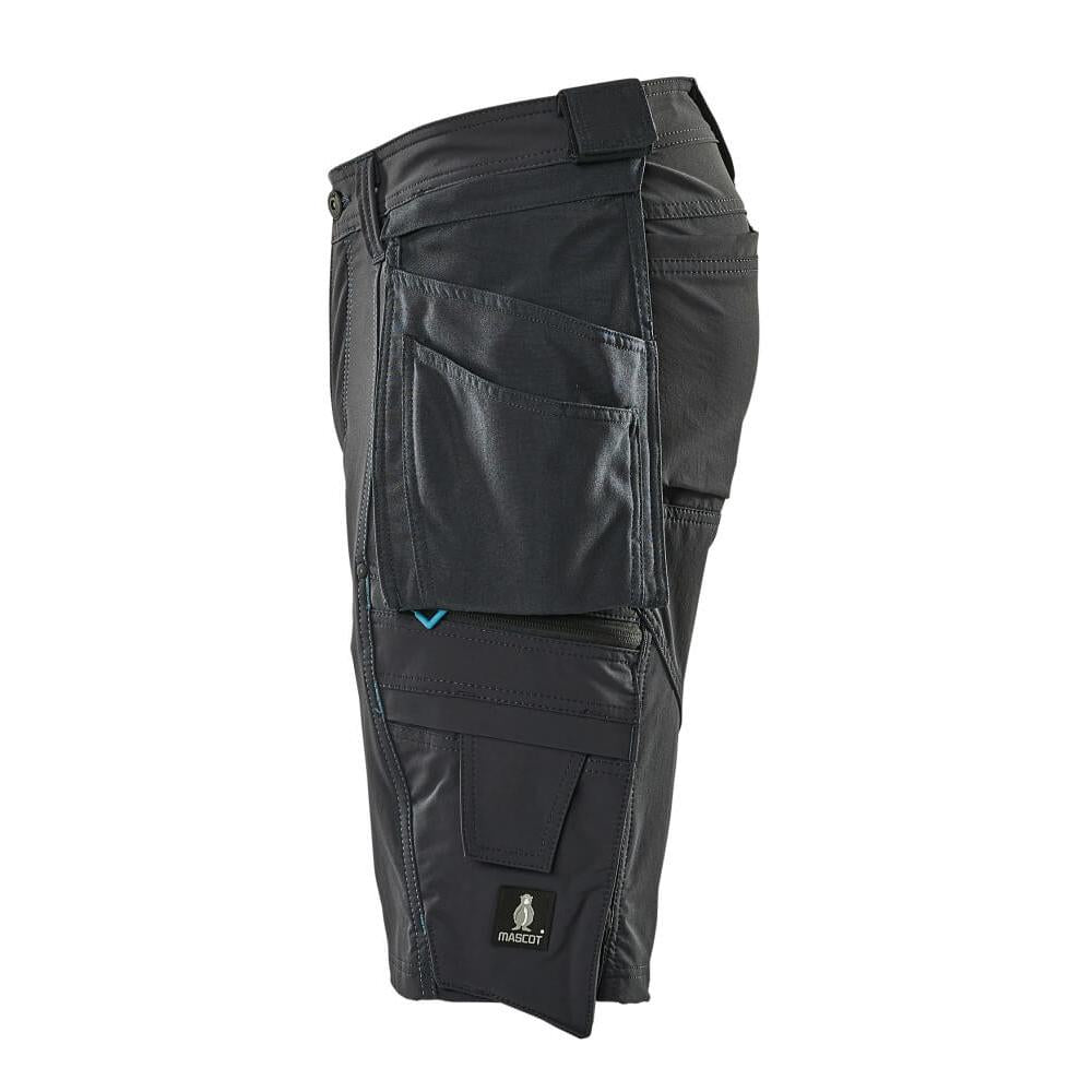 Shorts, bolsos suspensos removíveis, shorts stretch artesão, preto-azul