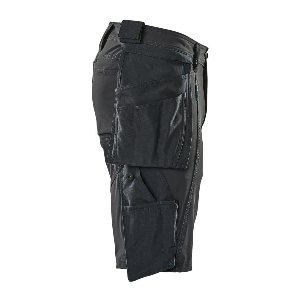 Shorts, bolsos suspensos removíveis, shorts stretch artesão, preto-azul