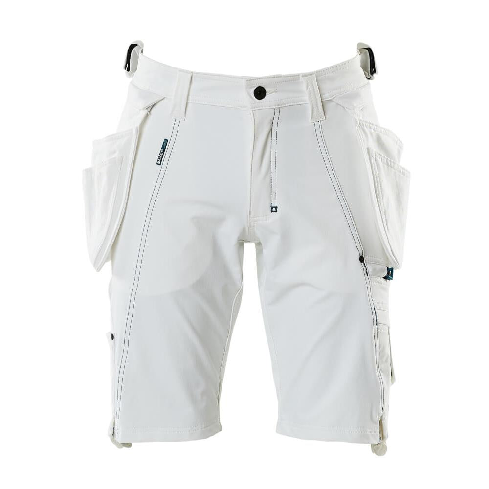 Shorts, bolsos suspensos removíveis, shorts stretch artesão, branco
