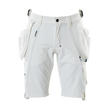 Shorts, bolsos suspensos removíveis, shorts stretch artesão, branco