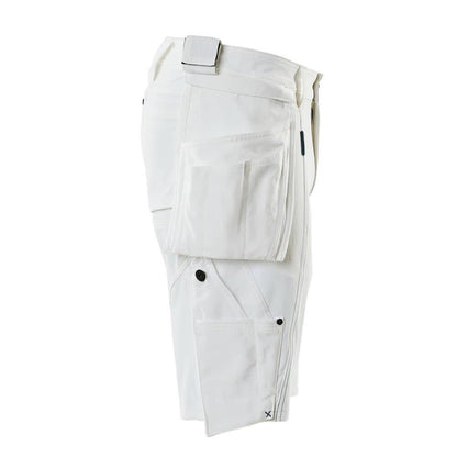 Shorts, bolsos suspensos removíveis, shorts stretch artesão, branco