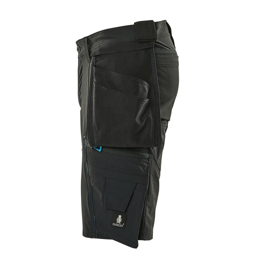 Shorts, bolsos suspensos removíveis, shorts stretch artesão, preto
