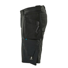 Shorts, bolsos suspensos removíveis, shorts stretch artesão, preto