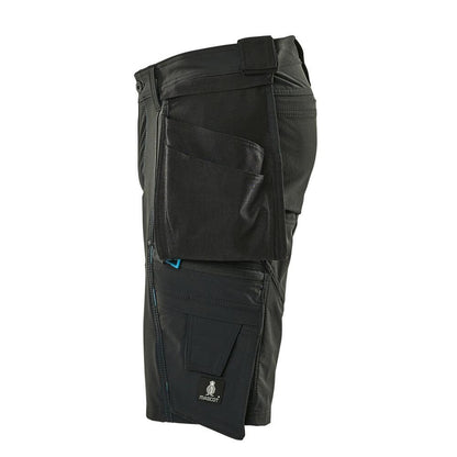 Shorts, bolsos suspensos removíveis, shorts stretch artesão, preto