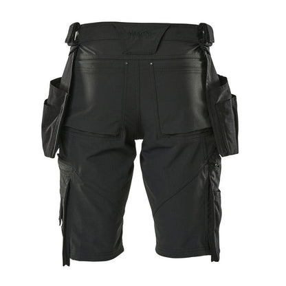Shorts, bolsos suspensos removíveis, shorts stretch artesão, preto
