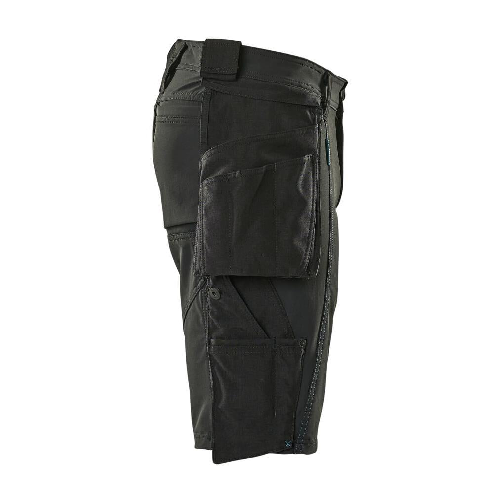 Shorts, bolsos suspensos removíveis, shorts stretch artesão, preto