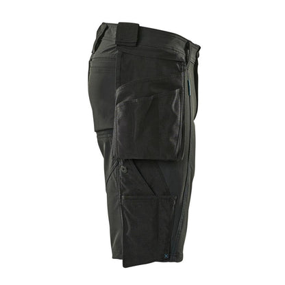 Shorts, bolsos suspensos removíveis, shorts stretch artesão, preto
