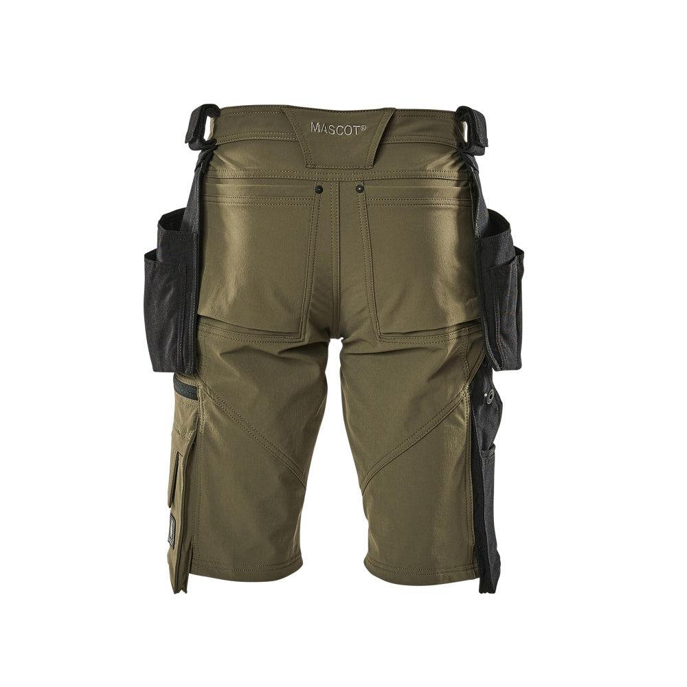 Shorts, bolsos suspensos removíveis, shorts stretch artesão, verde musgo
