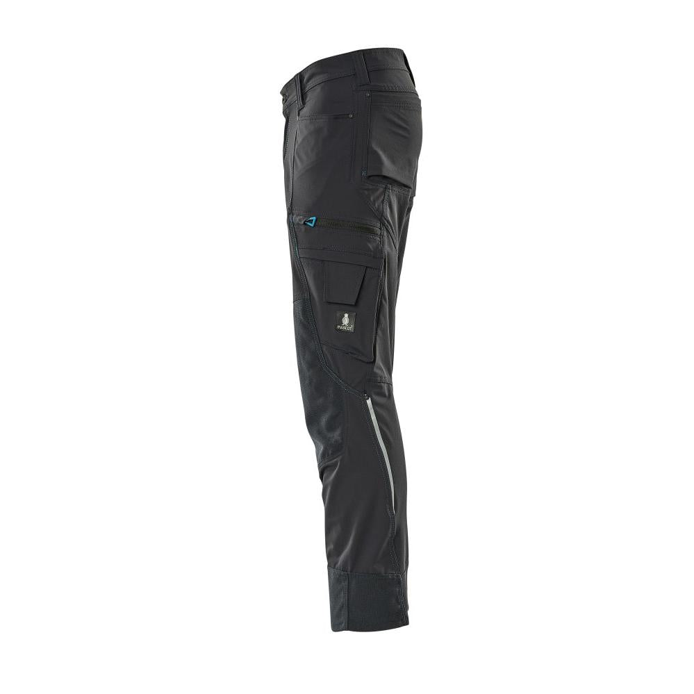 Calças com bolsos nos joelhos, stretch, calças claras, preto-azul