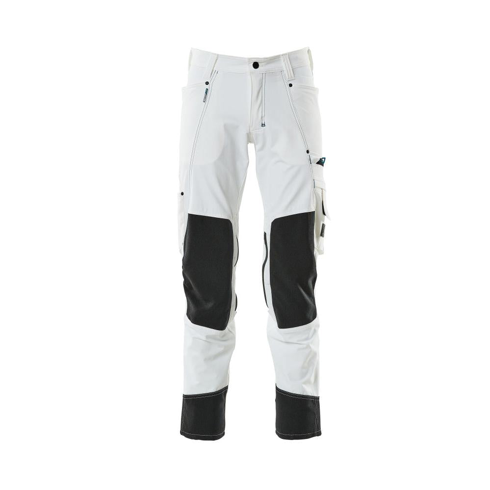 Calças com bolsos nos joelhos, stretch, calças claras, brancas