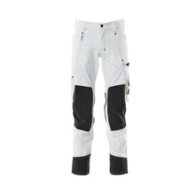 Calças com bolsos nos joelhos, stretch, calças claras, brancas