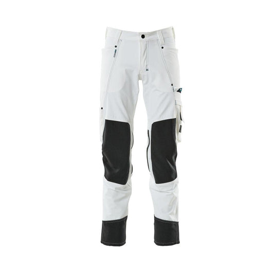 Calças com bolsos nos joelhos, stretch, calças claras, brancas