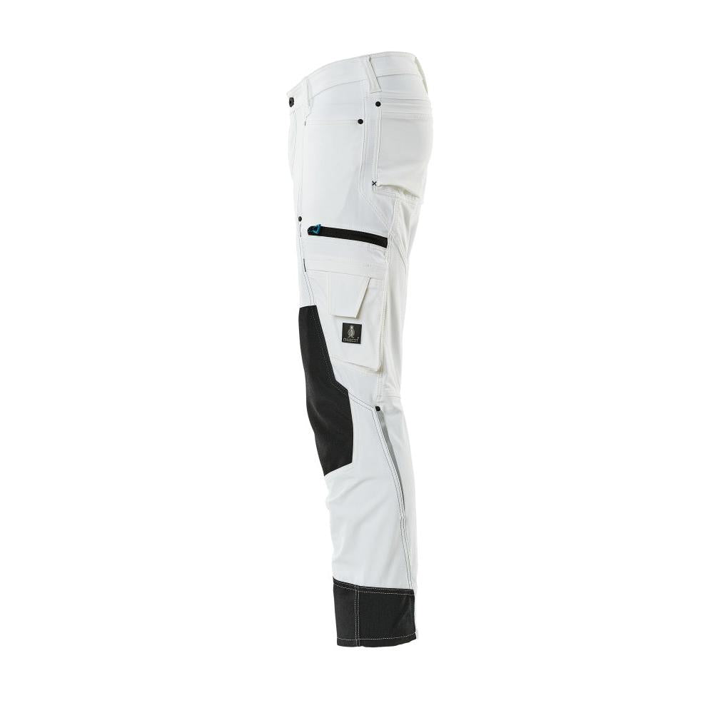 Calças com bolsos nos joelhos, stretch, calças claras, brancas