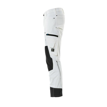 Calças com bolsos nos joelhos, stretch, calças claras, brancas