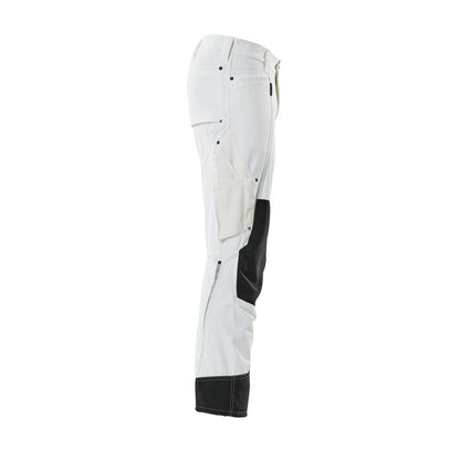 Calças com bolsos nos joelhos, stretch, calças claras, brancas