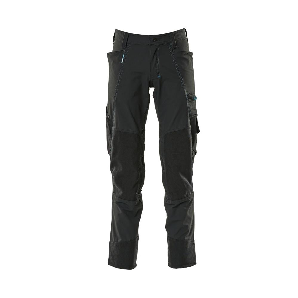 Calças com bolsos nos joelhos, stretch, calças leves, pretas