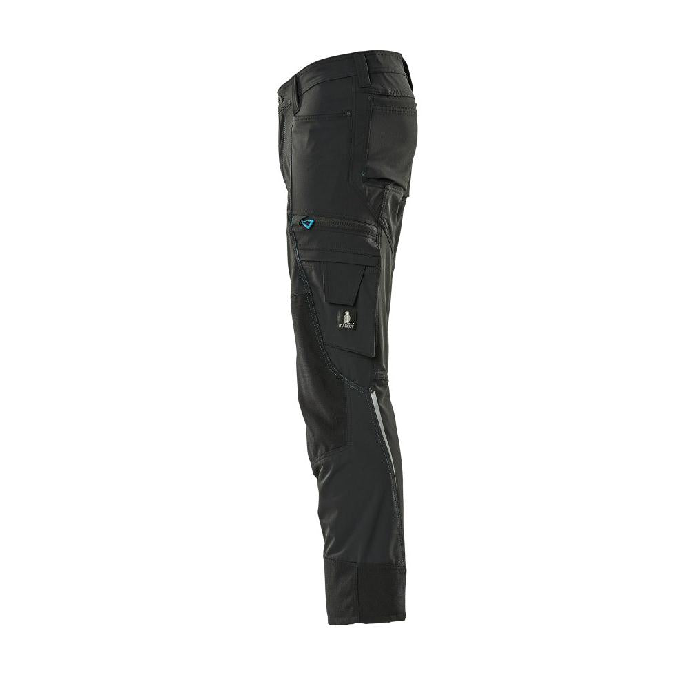 Calças com bolsos nos joelhos, stretch, calças leves, pretas