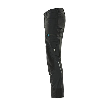 Calças com bolsos nos joelhos, stretch, calças leves, pretas