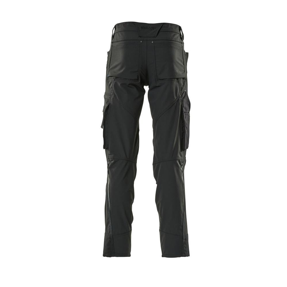 Calças com bolsos nos joelhos, stretch, calças leves, pretas