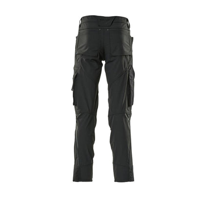 Calças com bolsos nos joelhos, stretch, calças leves, pretas