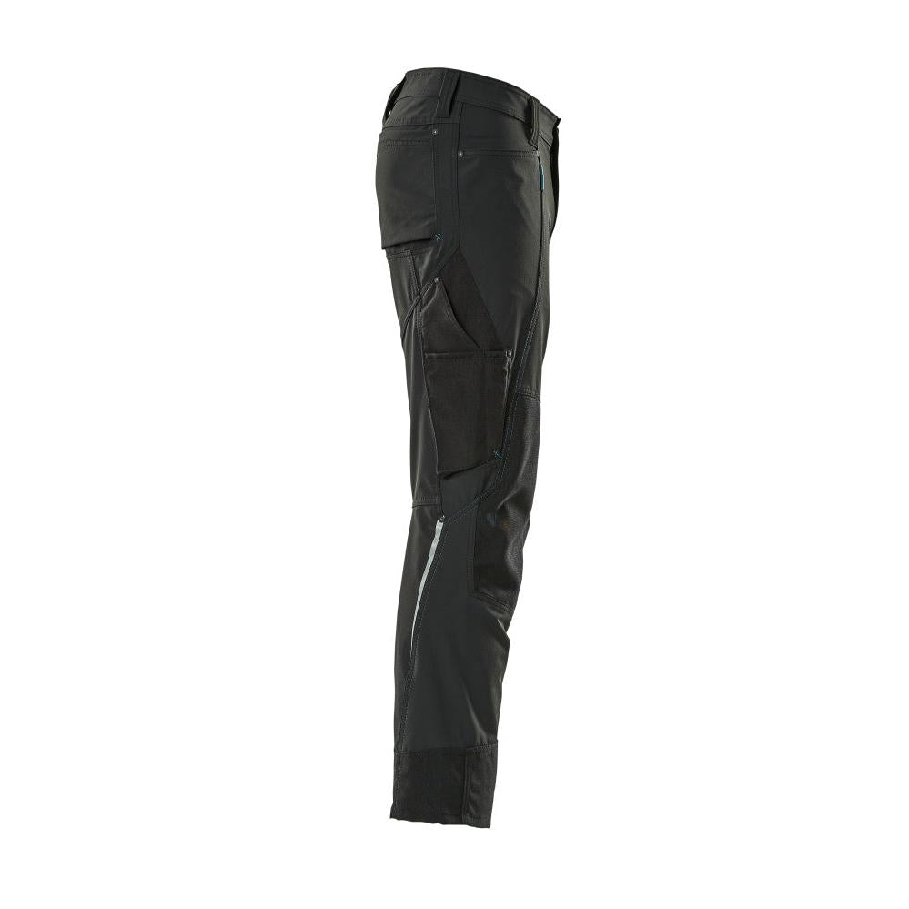 Calças com bolsos nos joelhos, stretch, calças leves, pretas