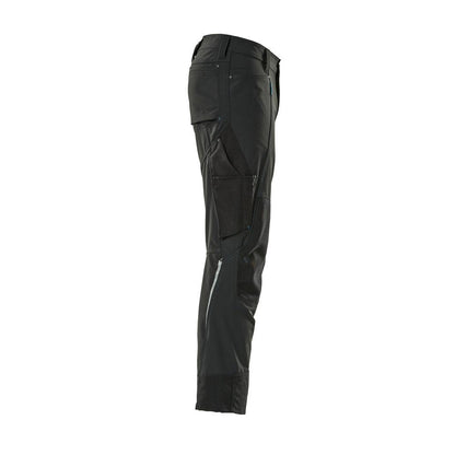 Calças com bolsos nos joelhos, stretch, calças leves, pretas