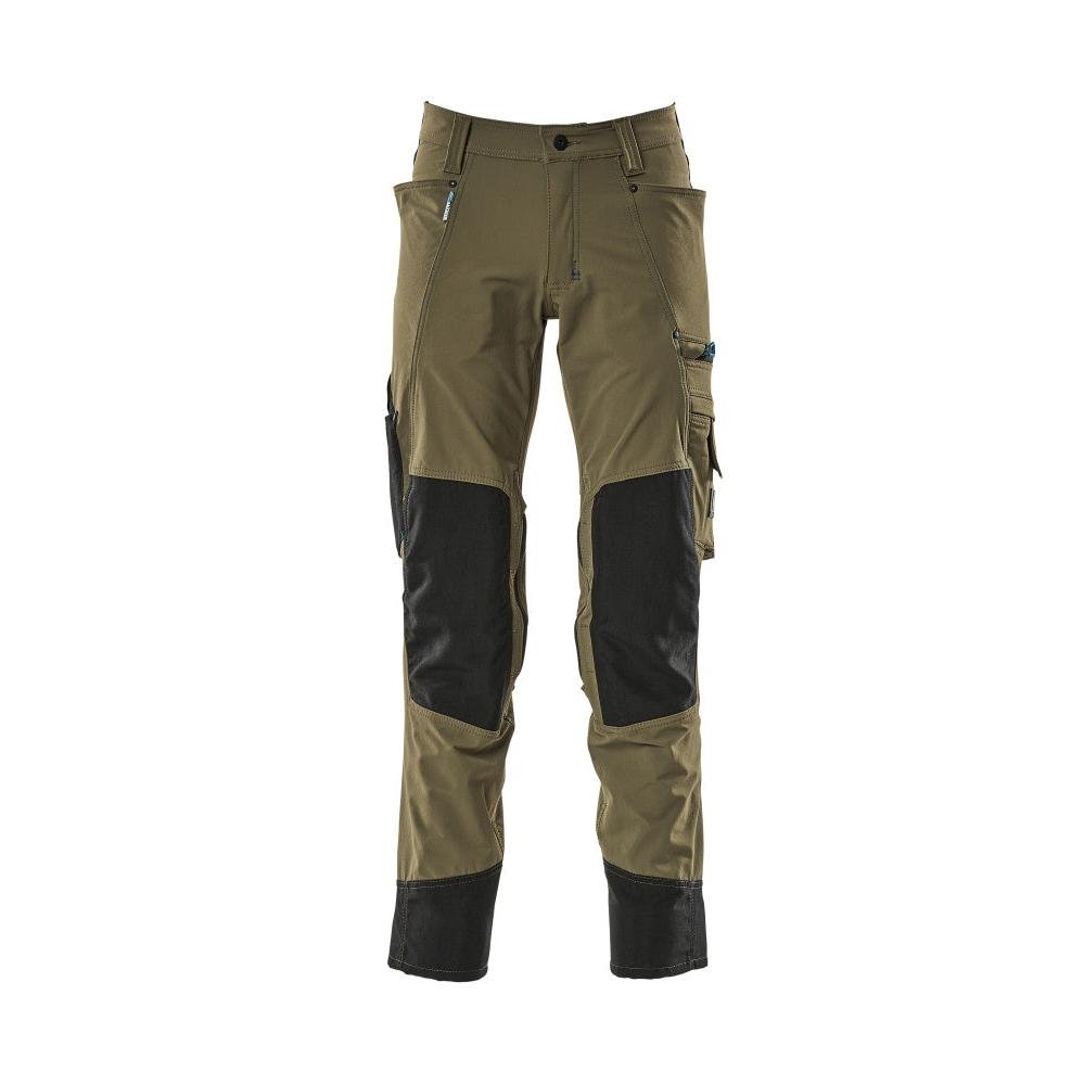 Calças com bolsos nos joelhos, stretch, calças claras, verde musgo