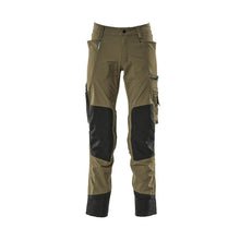 Calças com bolsos nos joelhos, stretch, calças claras, verde musgo