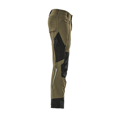 Calças com bolsos nos joelhos, stretch, calças claras, verde musgo