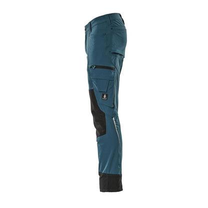 Calças com bolsos nos joelhos, stretch, calças claras, petróleo escuro