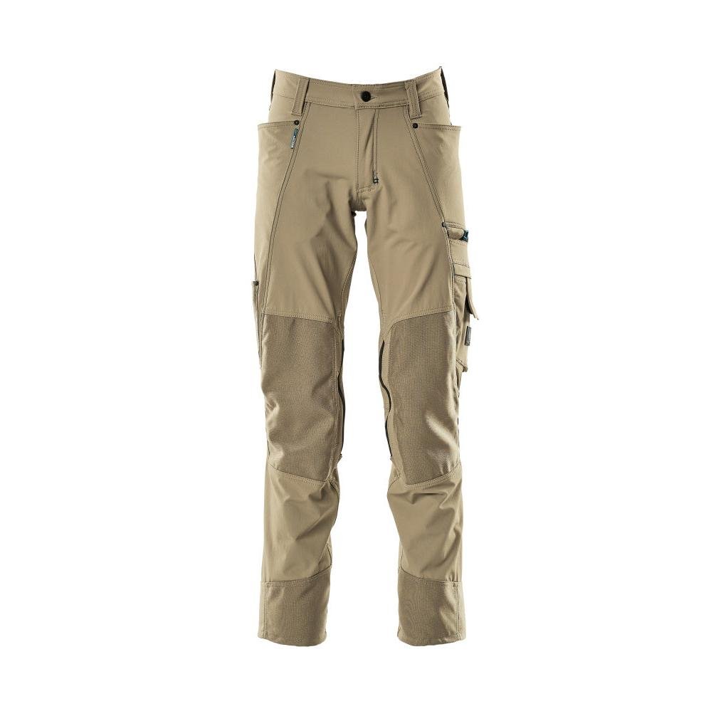 Calças com bolsos nos joelhos, stretch, calças leves, cáqui claro