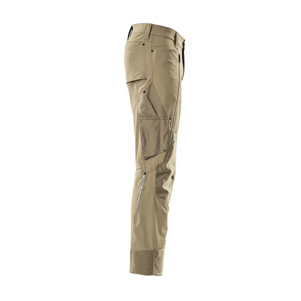 Calças com bolsos nos joelhos, stretch, calças leves, cáqui claro