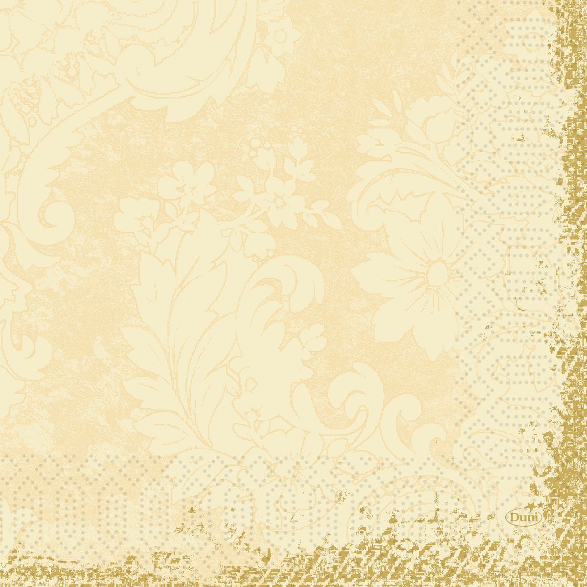 As toalhas de papel Duni GmbH Zellt.-Guardanapos 33x33 cm, 3 camadas em Royal Cream destacam-se por um design vintage encantador com padrões florais e ornamentais, bordas em renda pontilhada e acentos dourados. O pacote contém 250 guardanapos.