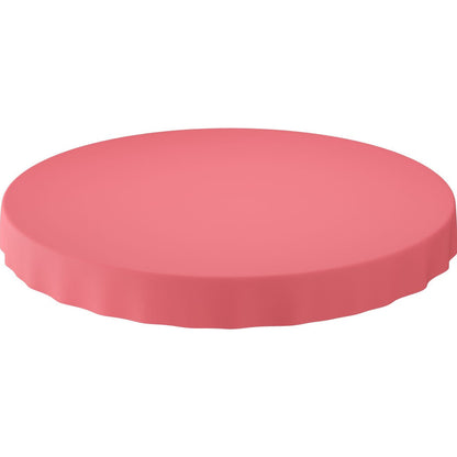 Na imagem está um objeto redondo, plano e rosa com uma borda ligeiramente ondulada, que se assemelha a uma toalha de mesa descartável Evolin Ø 180 cm redonda da Duni GmbH, sobre um fundo branco.