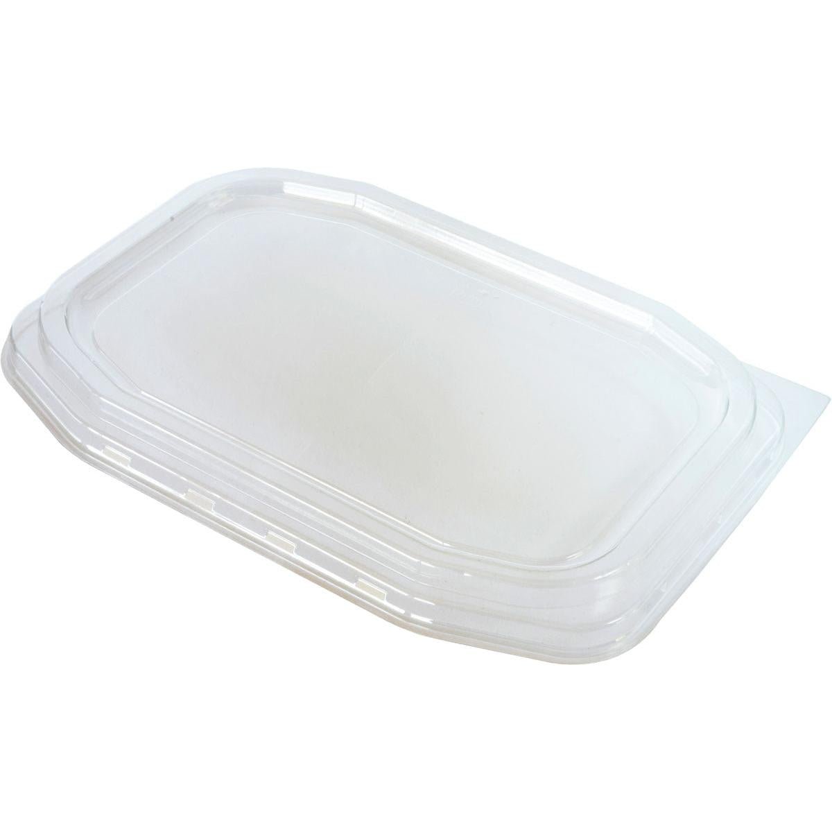 Uma tampa transparente de APET para bandeja de menu PP HMR (221x154x14 mm) da marca Duni GmbH com cantos arredondados e borda elevada é vista em fundo branco. A embalagem contém 312 unidades.