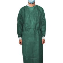 MaiMed-Coat Protect Comfort, bata protetora confeccionada em lã com punhos de algodão, d.-verde, comprimento 136cm, 10 unidades/pacote. | Pacote (10 peças)