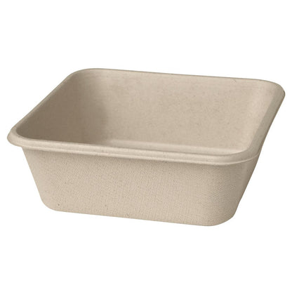 A Box Bagasse Braun da Duni GmbH é uma caixa retangular, bege, biodegradável com cantos ligeiramente arredondados e superfície texturizada, feita de material de fibra ecológico (bagasse) para embalagens sustentáveis.