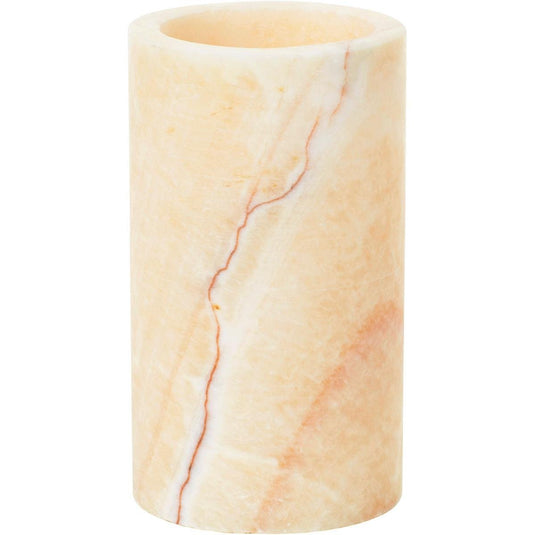 O castiçal da Duni GmbH em ônix mineral (125 x 70 mm) destaca-se pelo seu design elegante em bege claro, com veios naturais e uma parte superior aberta, que se destaca contra um fundo branco simples. Embalagem: 1 unidade.