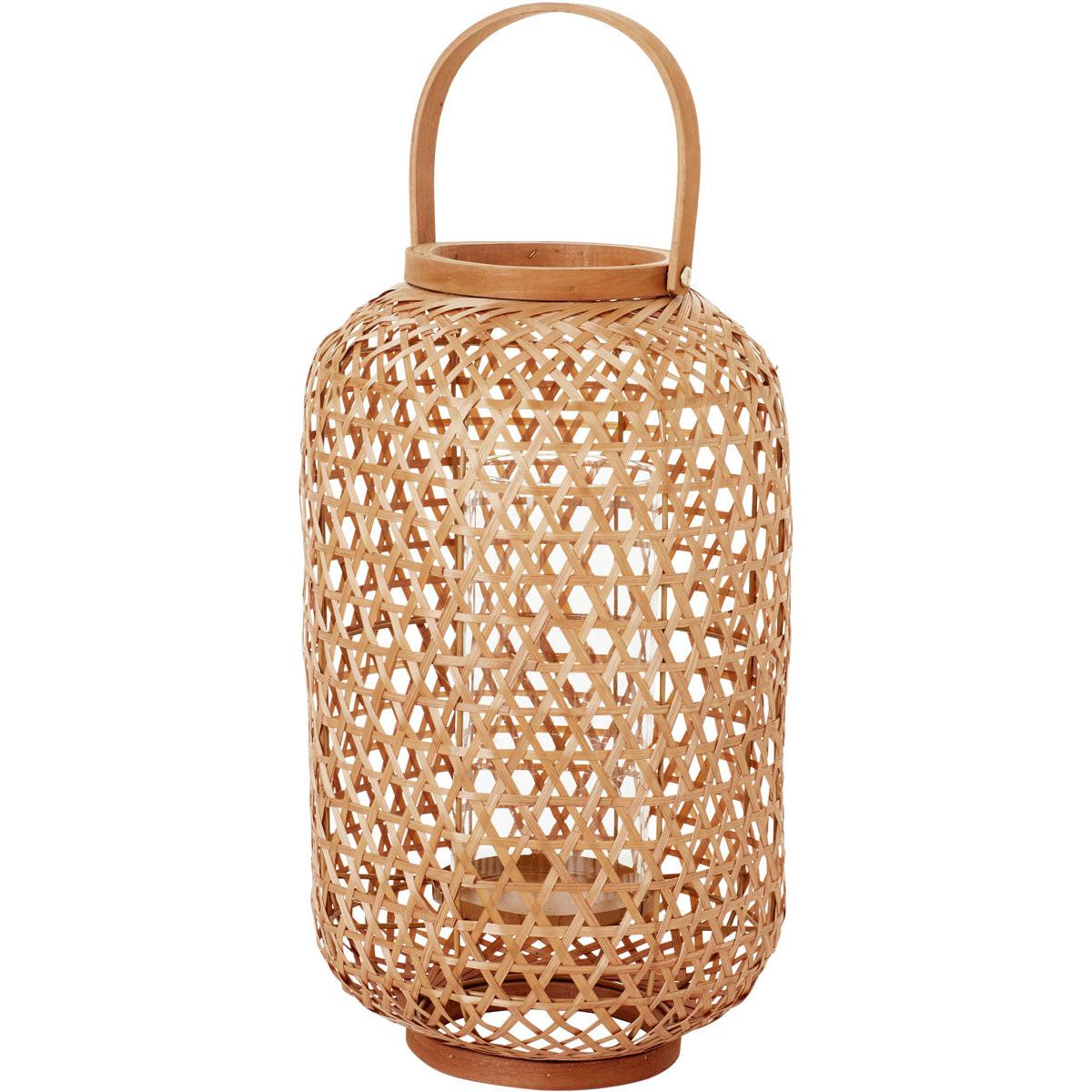 A lanterna de velas Area da Duni GmbH, feita de bambu (400 x 230 mm), com cilindro de vidro e alça, é ideal como lanterna LED ou de vela grossa. O design aberto a torna perfeita como lanterna para decoração de sala de estar.