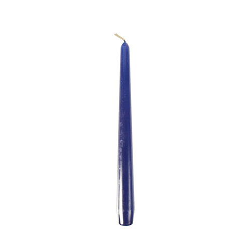 Uma única vela Starpak 50 (azul escuro, 25 cm de altura, Ø 2,2 cm), não acesa, está ereta sobre uma base branca com ponta ligeiramente afiada e pavio visível.