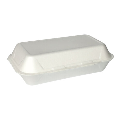 Diante de um fundo branco simples, está representado um recipiente para takeaway Starpak 100 multiuso com tampa dobrável (XPS, 1800 ml, 7,5 x 24 x 13,3 cm).