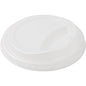 Uma tampa CPLA branca para 182574/182575 da Duni GmbH, biodegradável e ecológica, com borda elevada e abertura oval para beber, está sobre um fundo branco. A embalagem contém 40 unidades.