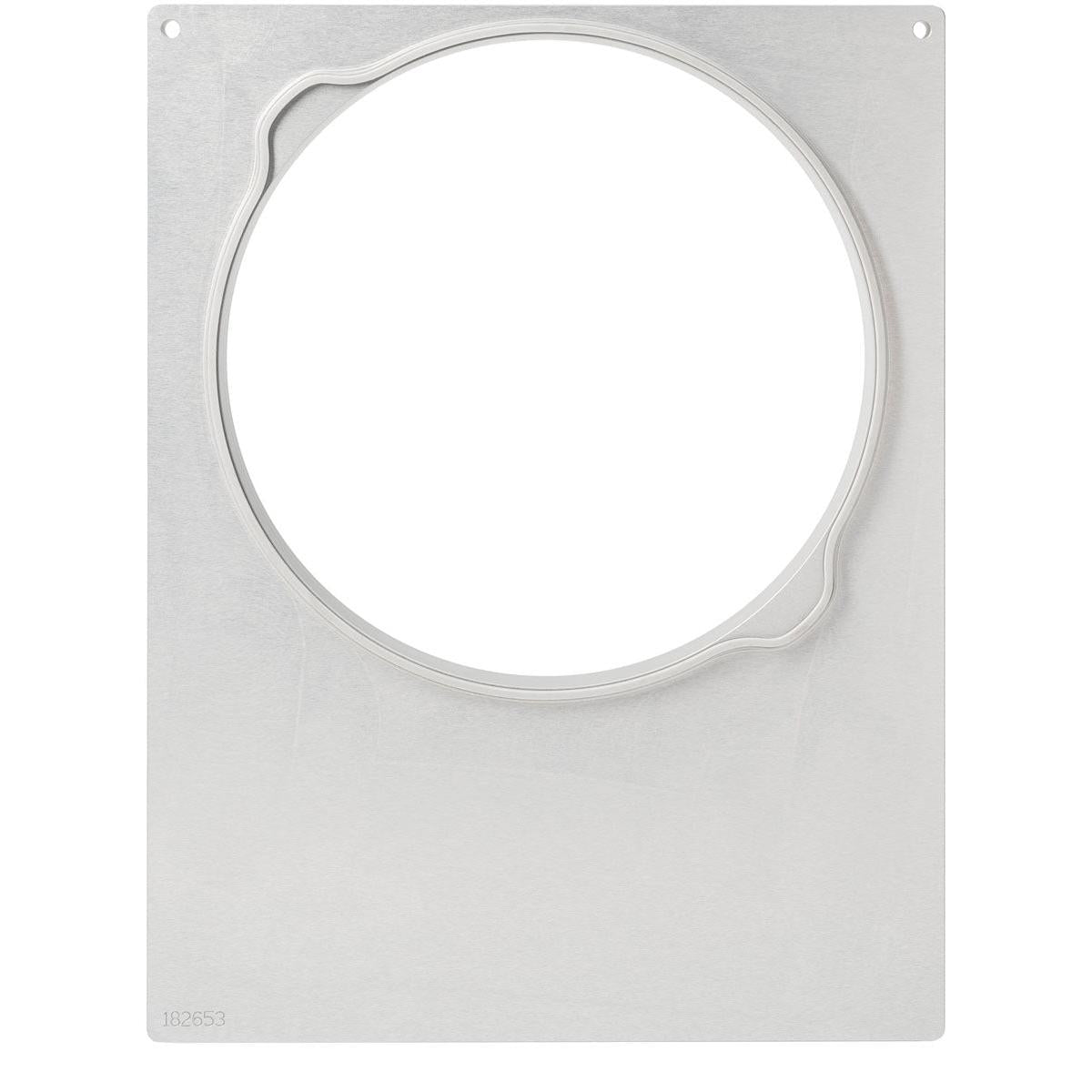 Uma chapa de metal quadrada da Duni GmbH com um recorte redondo central, bordas lisas e um entalhe no canto superior esquerdo - ideal para cassete DF15/25 para sistemas DF Pearl L1/L2/L3. Com superfície lisa e número de série fraco no canto inferior esquerdo. 1 peça por embalagem.