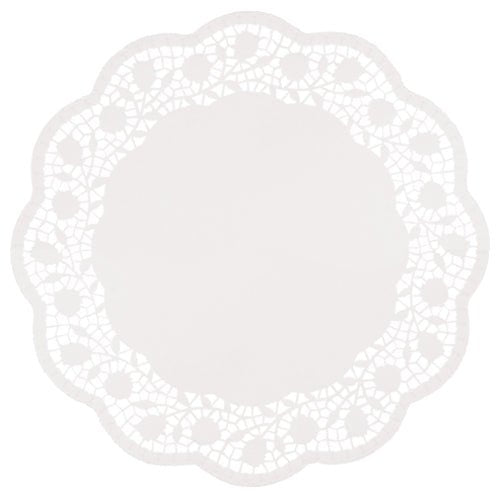 As PAPSTAR 250 doilies redondas brancas da PAPSTAR GmbH são doilies redondas brancas com borda ondulada e padrão elaborado em estilo rendado, ideal para apresentações de bolos elegantes e doilies.