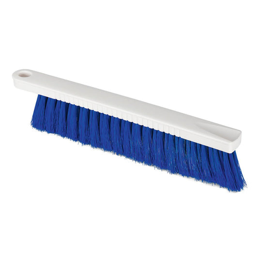 A escova de farinha HACCP Nölle Profi Brush (30 cm, cerdas macias de 0,25 mm) da Nölle Profi Brush Bürsten- & Pinseltechnik e.K. é um pincel de mão de plástico branco com cerdas azuis densas e um orifício para pendurar - ideal para a indústria alimentar.